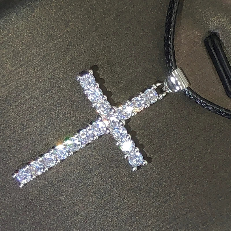 pendentif croix argent zircon et cristal