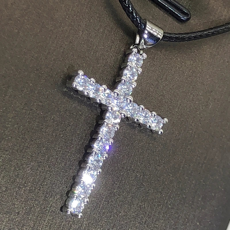 pendentif croix argent zircon et cristal