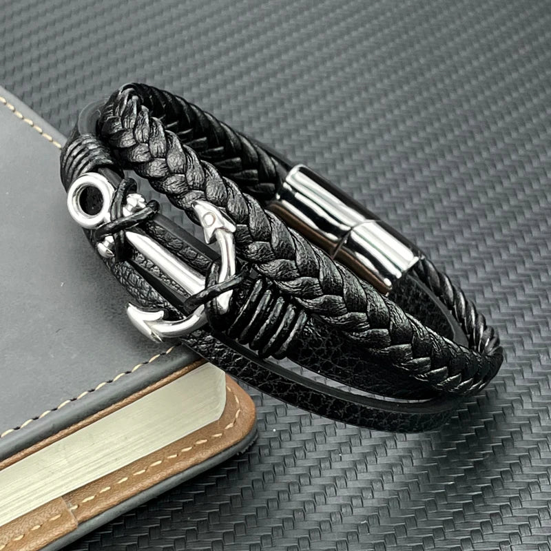 bracelet cuir ancre marine