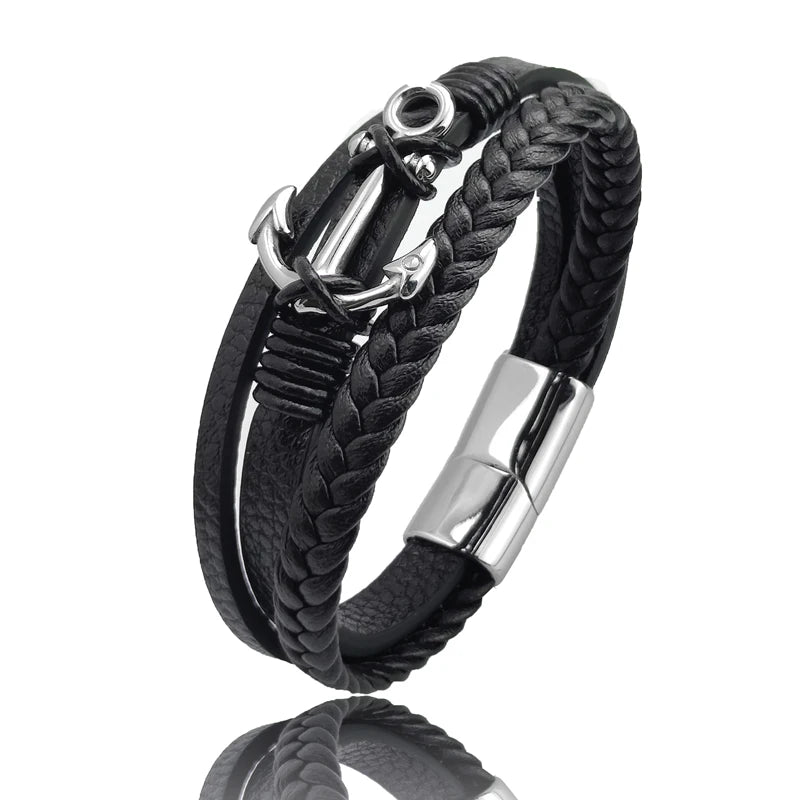 bracelet cuir ancre marine