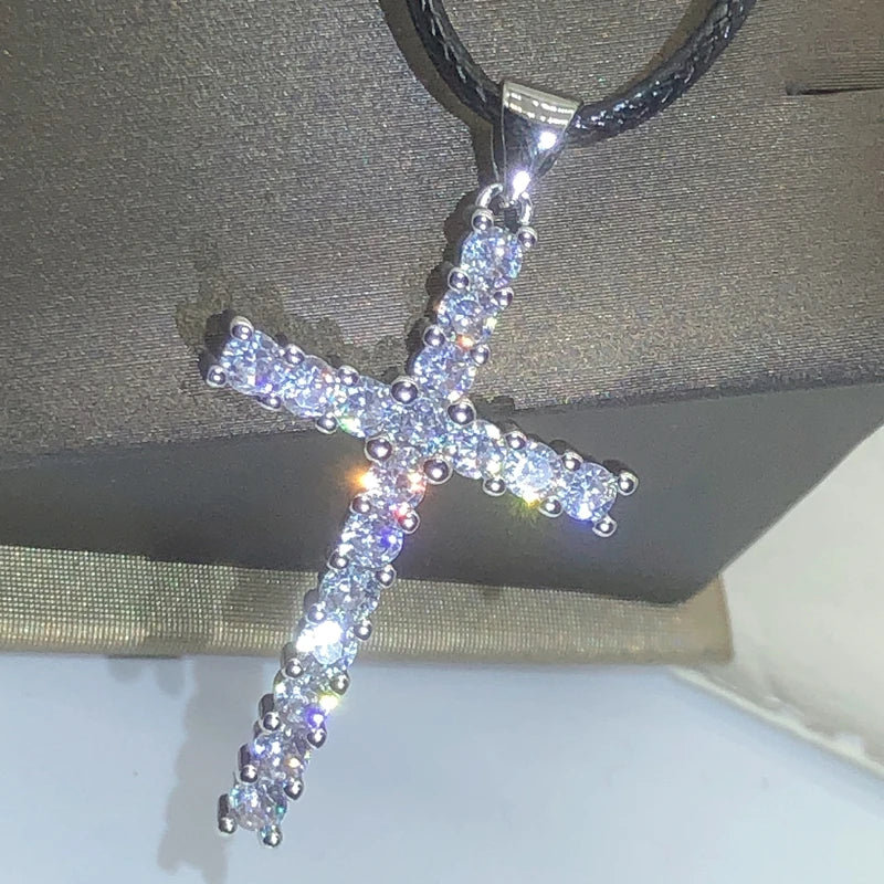 pendentif croix argent zircon et cristal