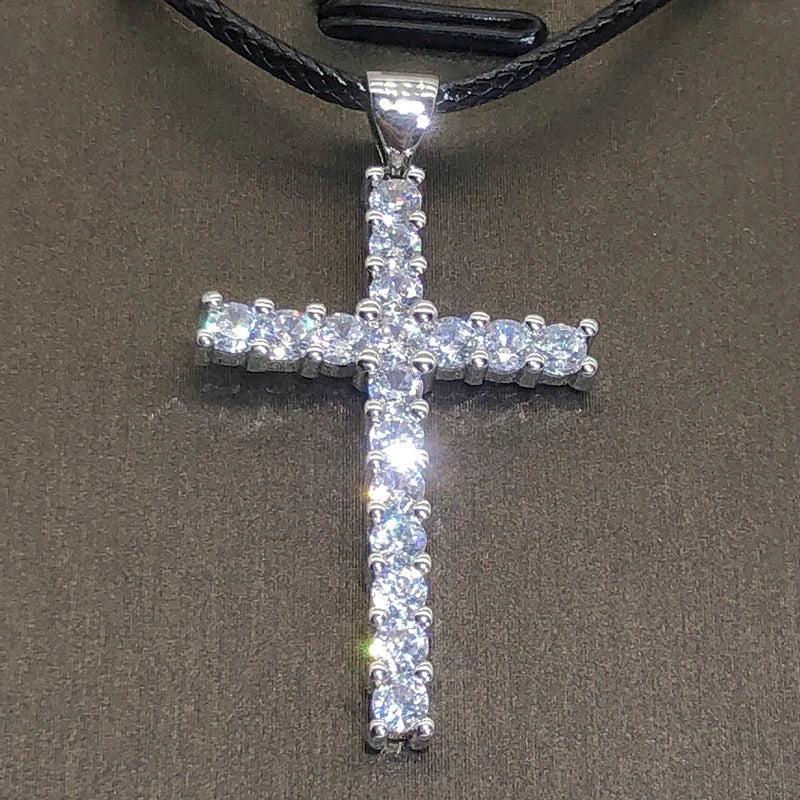 pendentif croix argent zircon et cristal