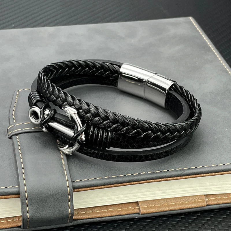 bracelet cuir ancre marine