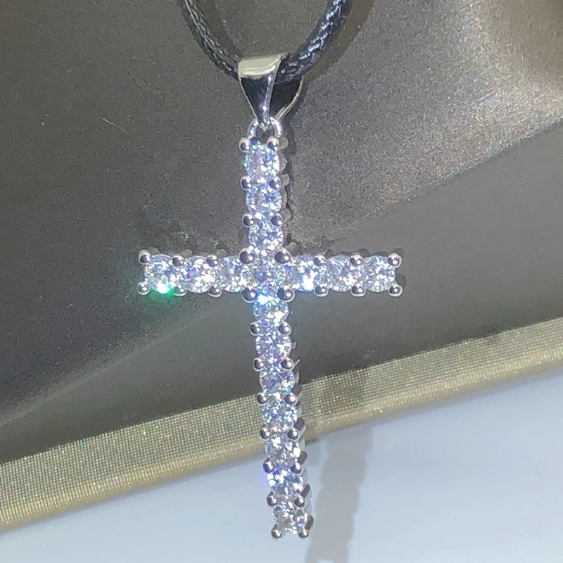 pendentif croix argent zircon et cristal