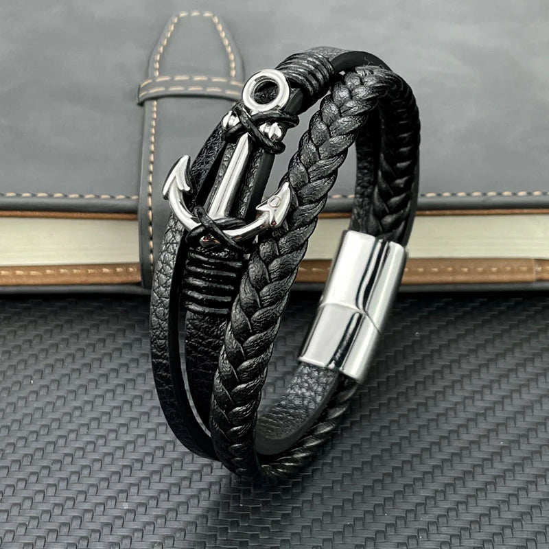 bracelet cuir ancre marine