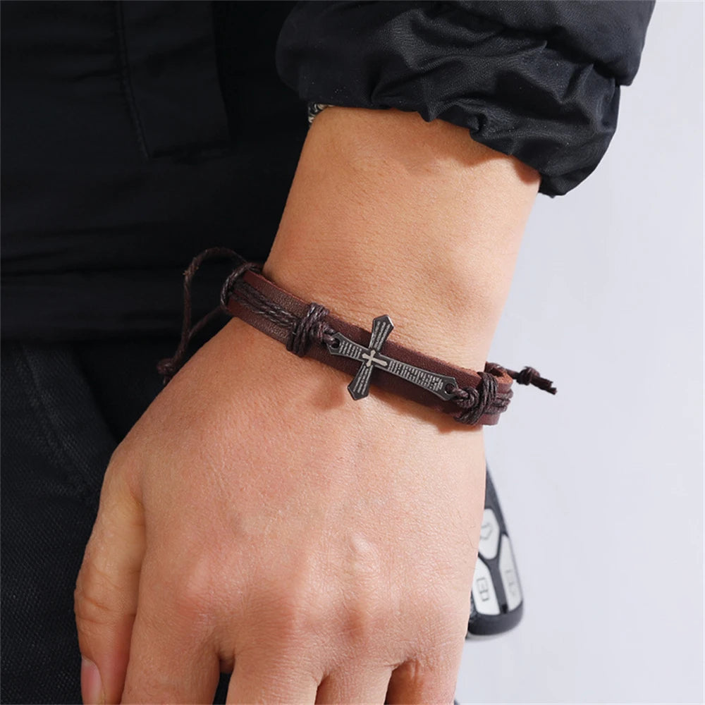 bracelet cuir croix