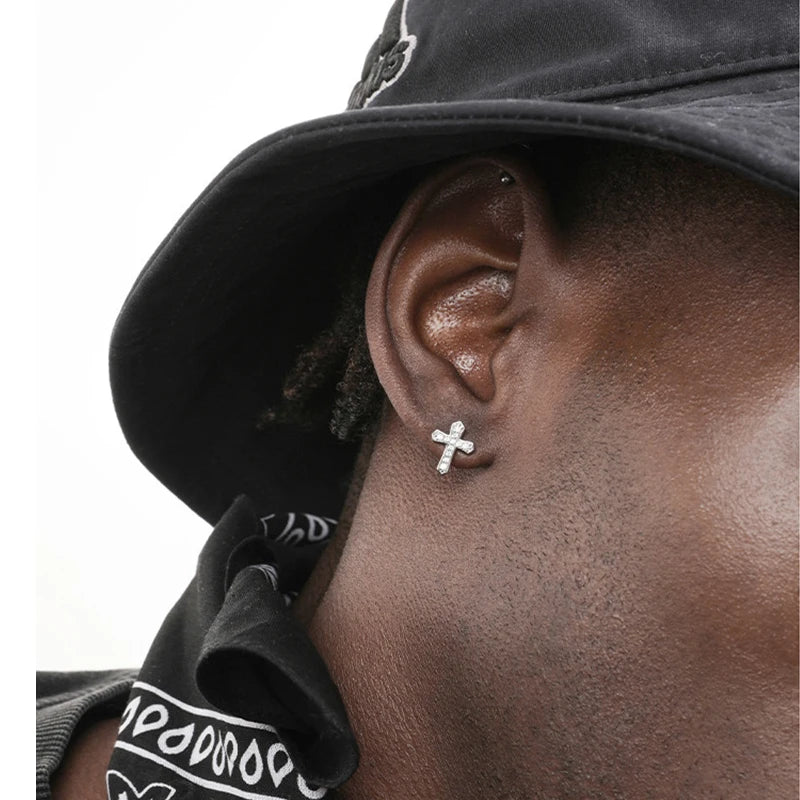 boucle oreille croix homme
