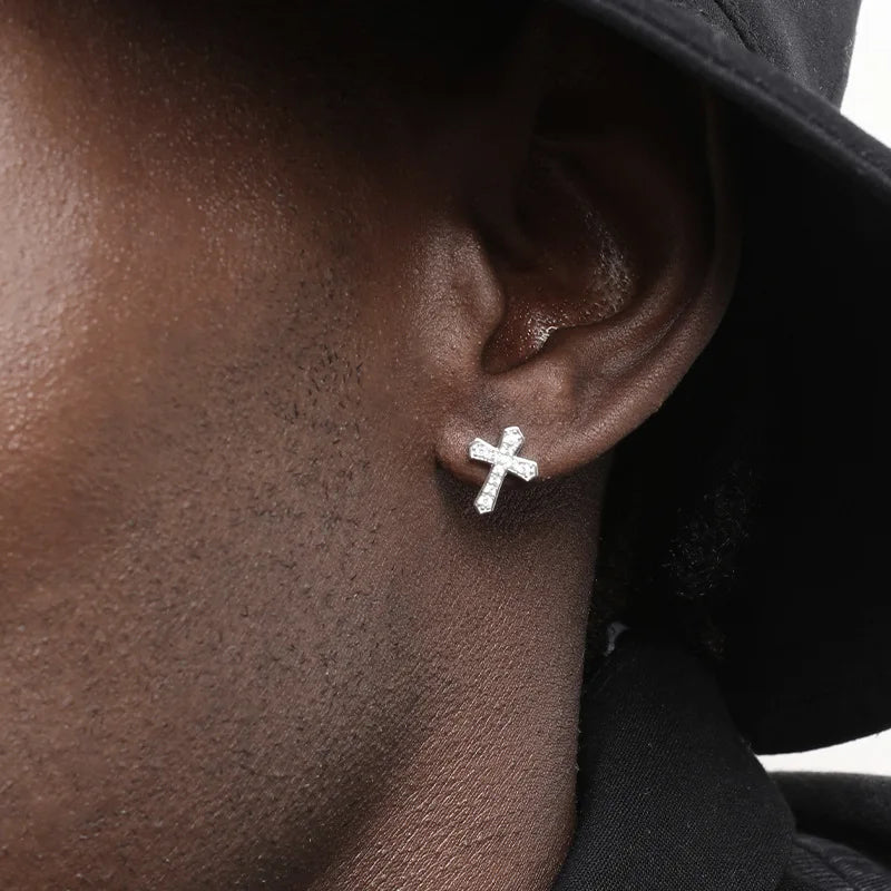 boucle oreille croix homme