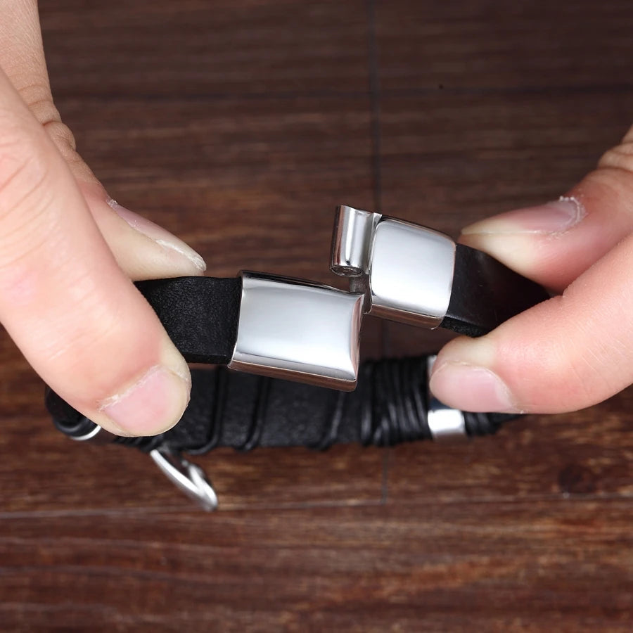 bracelet cuir  croix inoxydable