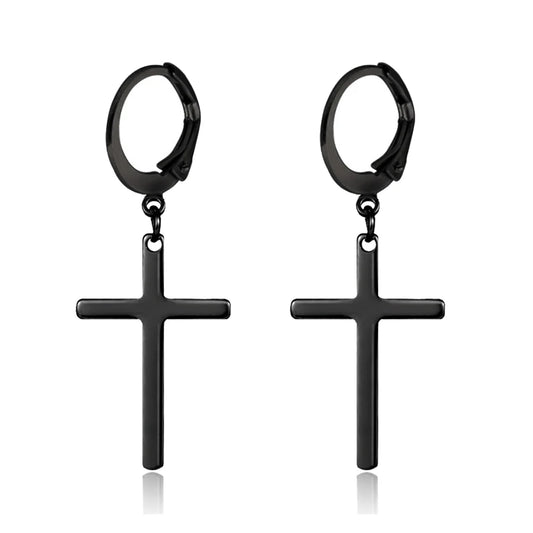 boucle oreille croix noir