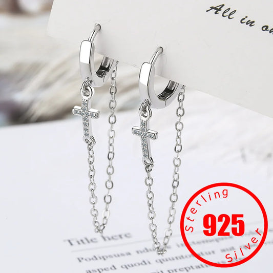 boucle oreille chaîne croix