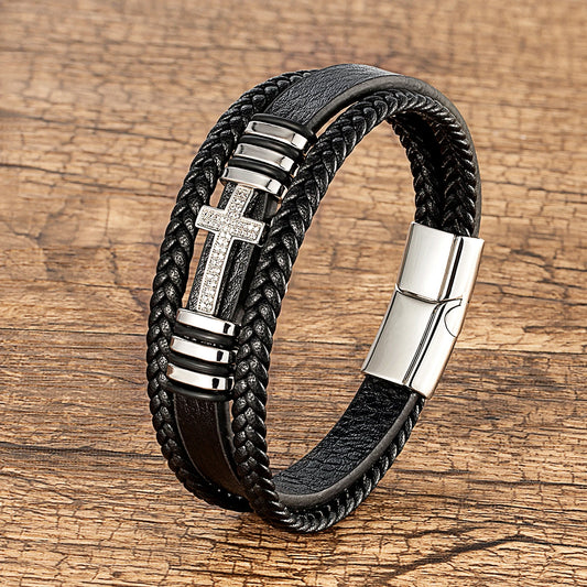 bracelet cuir croix